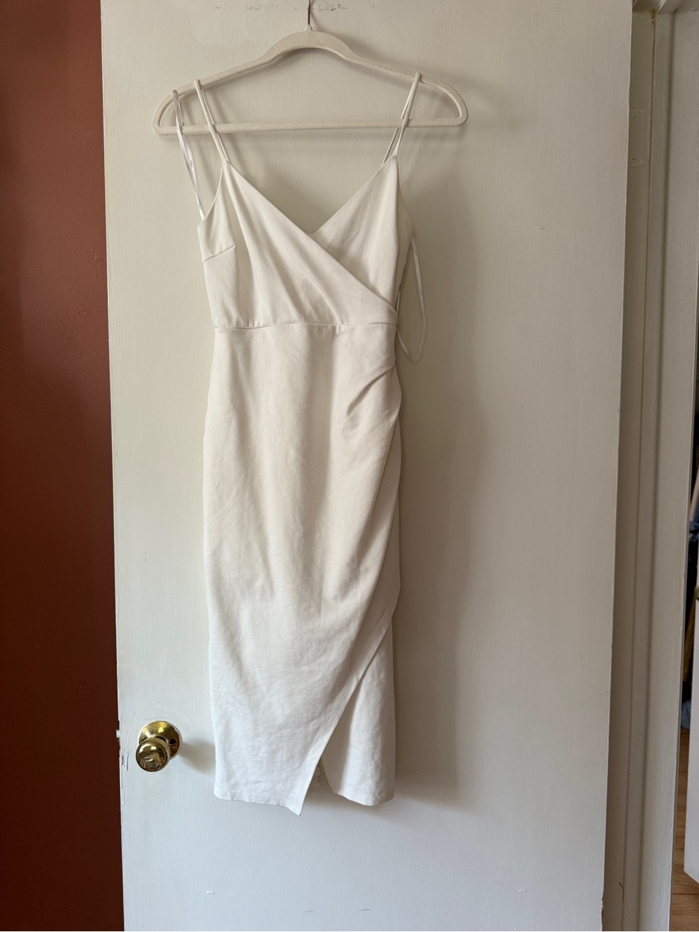 Lulu's White Spaghetti-Strap Wrap Midi Dress